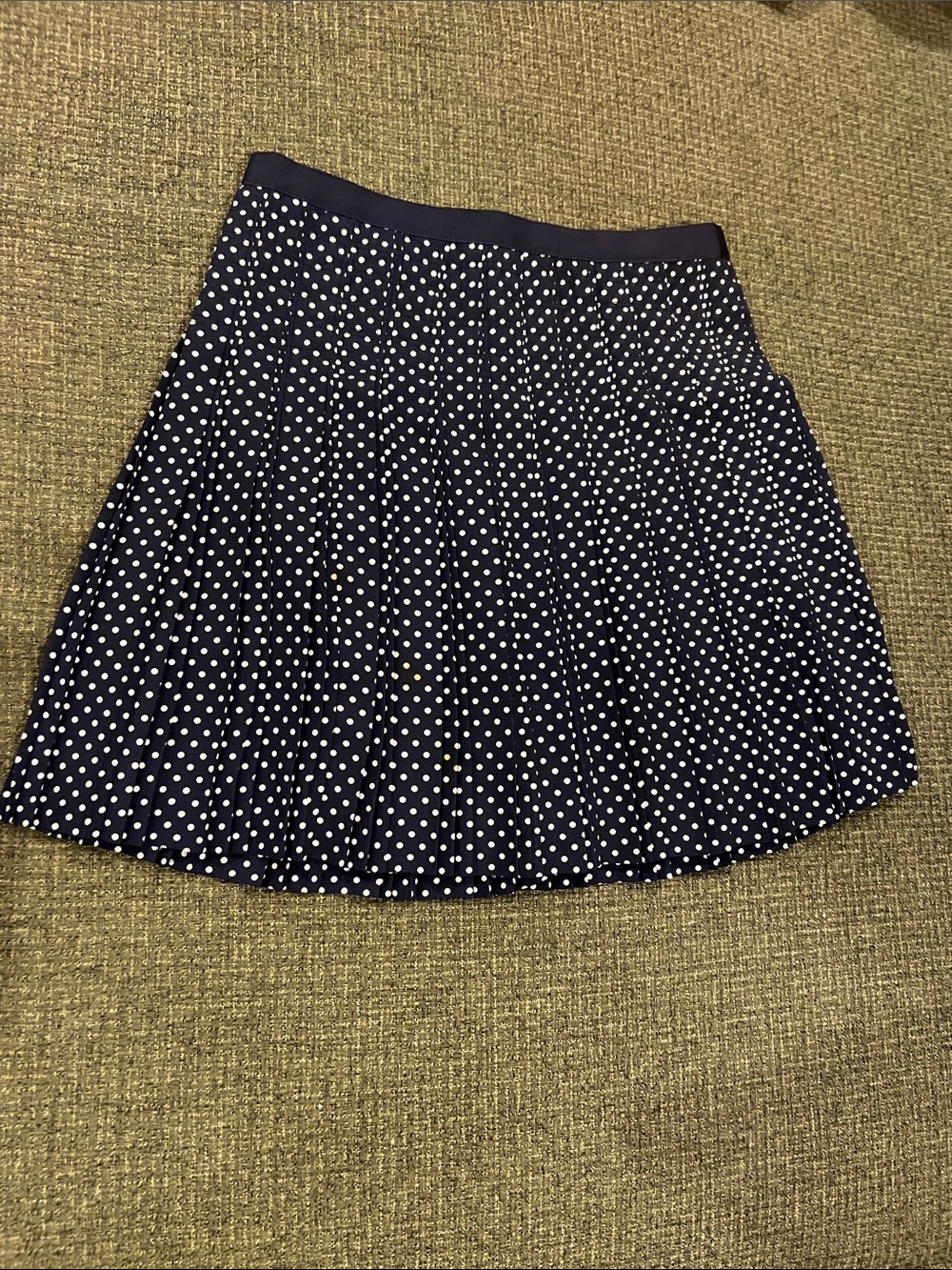 J. Crew Navy Polka Dot Pleated Short  Skirt (sz 0P)